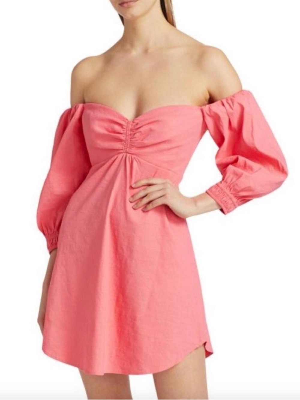 A.L.C. Mila Linen Blend Off-Shoulder Mini Dress Pink Salmon 4